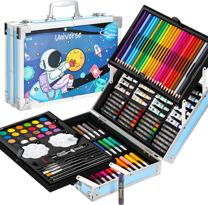 Uryans 145 Pieces Art Set for Kids , Art and Craft Supplies Kit for Drawing and Painting with Oil Pastel, Water Color, Color Pencils, Sketch Pen (Pack of 1, Blue) (Theme as per stock availability),