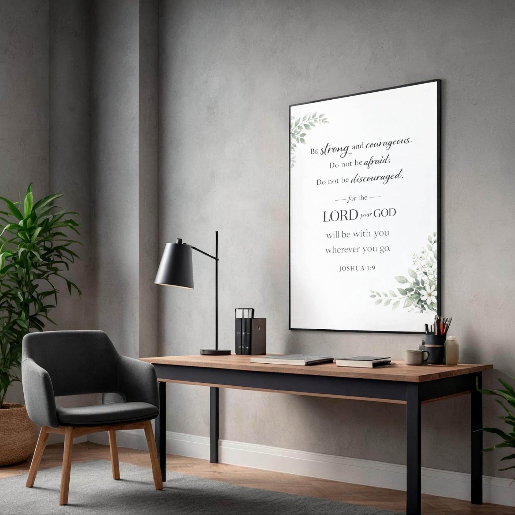 Joshua 1:9 Printable Wall Art, Be Strong Courageous Christian Poster (Digital Download)